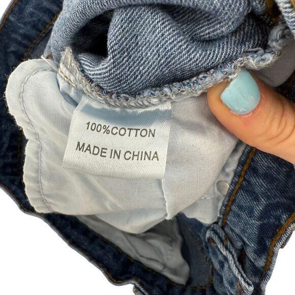 Princess Polly Jeans Size 4 Straight Leg Raw Hem Button Fly High Rise Blue Denim - Picture 7 of 8